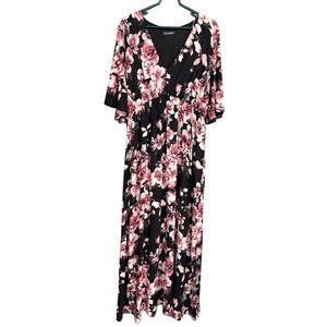 Glitzy Girlz Womens Plus 3XL Floral Maxi Dress Black Pink V-Neck
